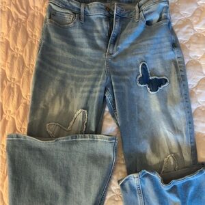 Hollister Light Blue Boot Cut Jeans with Butterfly Detail